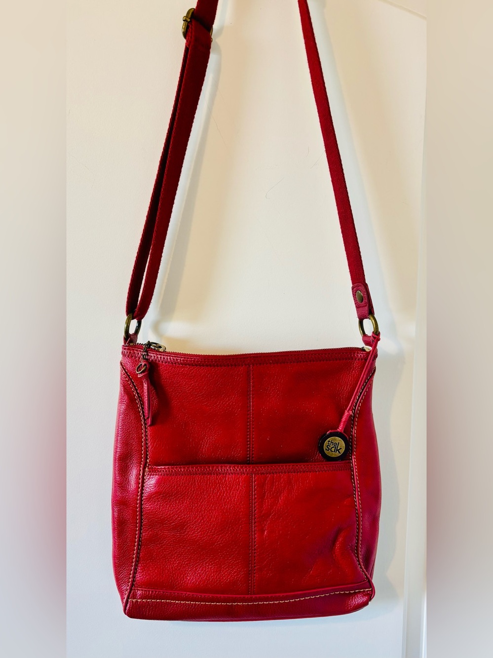The Sak Red Leather Crossbody Bag Adjustable Strap Shoulder Purse